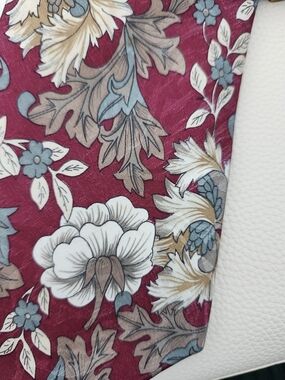 Floral Silk Scarf Wrap in Burgandy White Vintage Flowers